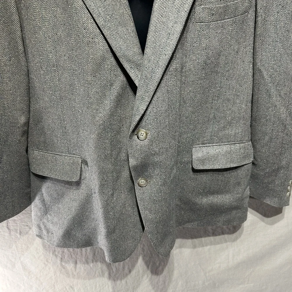 Vintage John H Craigmiles 48R Blazer Grey Herringbone Sport Coat Suit Jacket